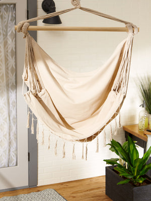 NATURAL HAMMOCK CHAIR WITH FRINGE TRIM