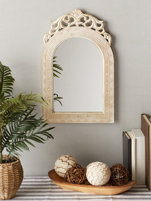 ARCHED-TOP ANTIQUE WHITE WALL MIRROR