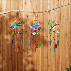 GLASS LEAVES WIND CHIME - DRAGONFLY IRON ORNAMENT