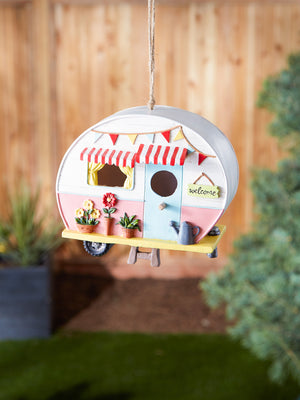 PINK AND WHITE CAMPER BIRDHOUSE