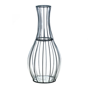 TALL GLASS AND METAL VASE