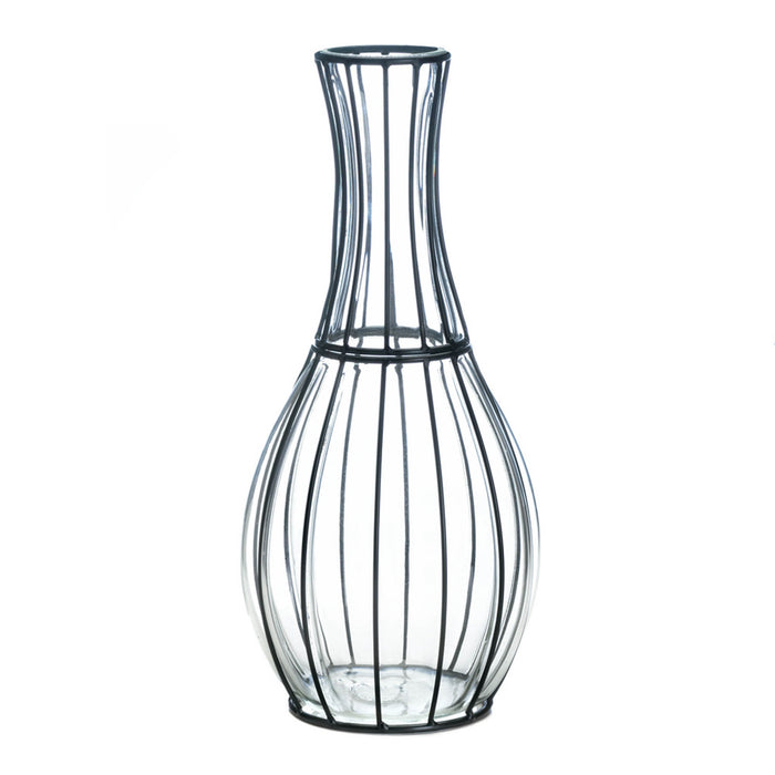 TALL GLASS AND METAL VASE