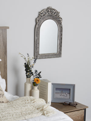 ARCHED-TOP ANTIQUE SILVER WALL MIRROR