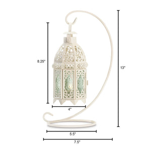 WHITE FANCY CANDLE LANTERN WITH STAND