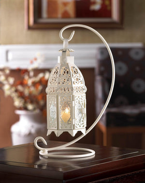 WHITE FANCY CANDLE LANTERN WITH STAND