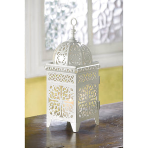 WHITE SCROLLWORK CANDLE LANTERN