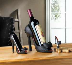 BLACK PEEP TOE SHOE WINE HOLDER