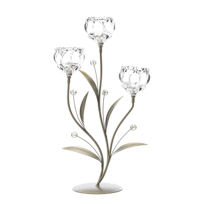 CRYSTAL FLOWER TRIPLE CANDLEHOLDER