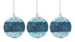 True Blue Beaded Ball Ornament Trio