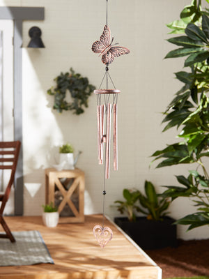 BUTTERFLY AND HEART WIND CHIMES