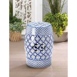 BLUE AND WHITE CERAMIC DECORATIVE STOOL