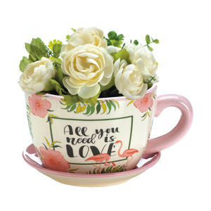 PINK FLAMINGO TEACUP PLANTER