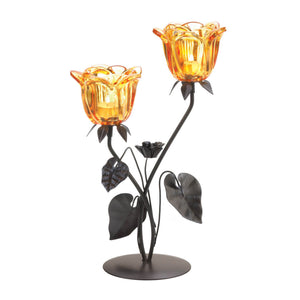 DOUBLE AMBER FLORAL CANDLEHOLDER