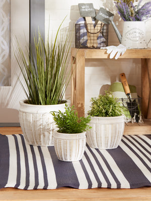 ANTIQUE STONE PLANTER TRIO