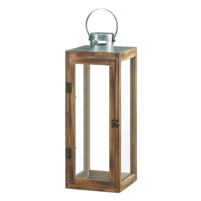 LARGE METAL TOP SQUARE WOOD LANTERN