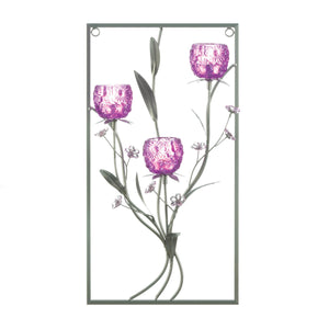 MAGENTA FLOWER THREE CANDLE WALL SCONCE