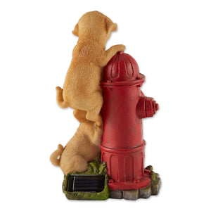 DOGS AND FIRE HYDRANT SOLAR STATUE