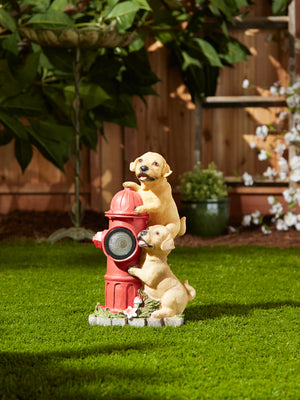 DOGS AND FIRE HYDRANT SOLAR STATUE