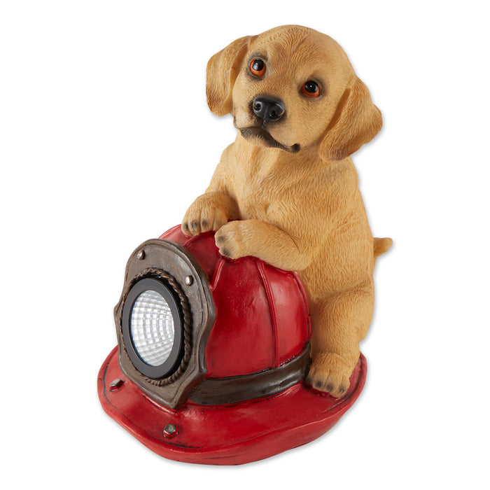 DOG AND FIRE HELMET SOLAR STATUE