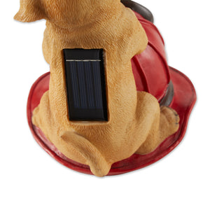 DOG AND FIRE HELMET SOLAR STATUE