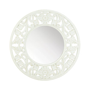 Carved Round White Wall Mirror