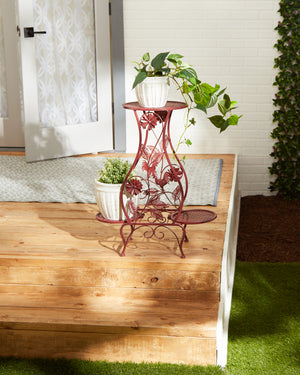 RED ROOSTER HOURGLASS TRIPLE PLANT STAND