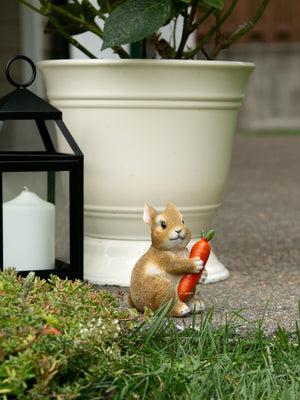 RABBIT HUGGING CARROT GARDEN FIGURINE