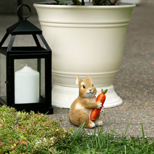 RABBIT HUGGING CARROT GARDEN FIGURINE