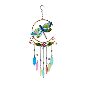 GLASS LEAVES WIND CHIME - DRAGONFLY IRON ORNAMENT