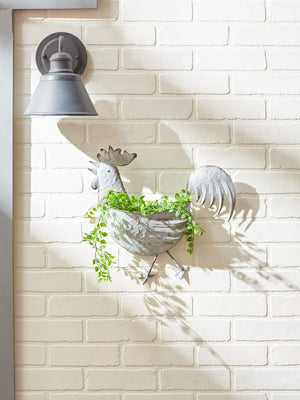 ROOSTER GALVANIZED WALL PLANTER